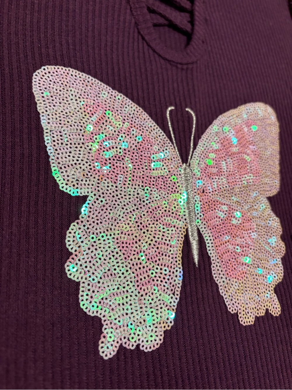 btween Plum Ribbed Dress with Iridescent Butterfly - Picture 2 of 4
